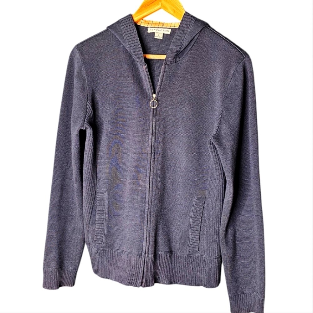 Pendleton Full Zip Navy Elbow Patch Plaid Hooded … - image 2